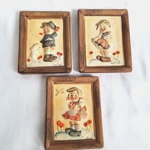 Vintage 1950's Napco Children Hummel Wall Hangings Made in Japan Signed Copeland